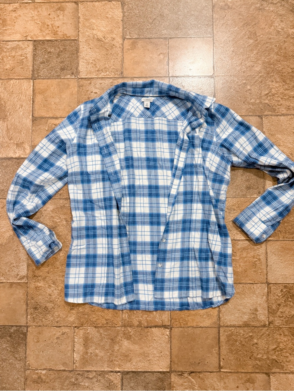 L.L. Bean Blue and White Plaid Casual Button-Down Shirt